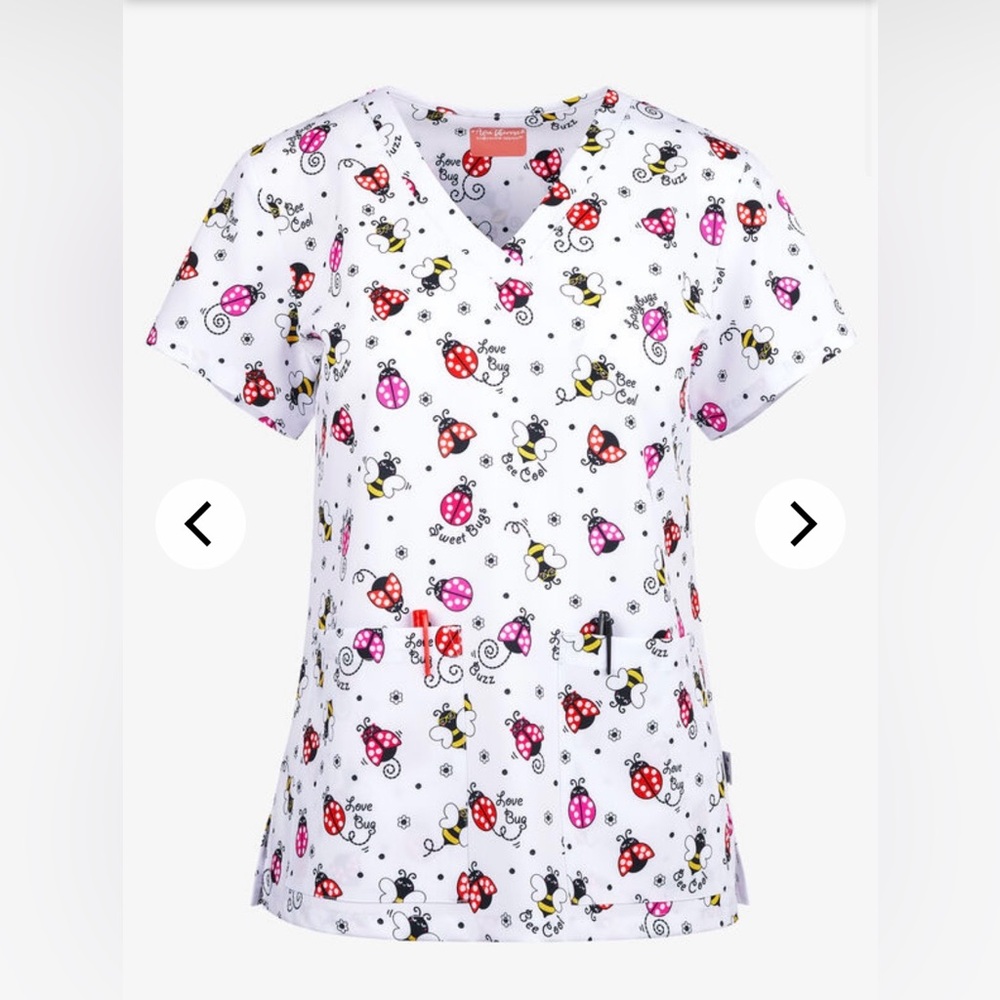 New Uniform Advantage Zavate Ava Therese lady bug bumble bee print scrub top XL - Picture 3 of 5